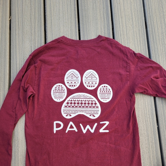 Maroon Paw Print Long Sleeve Shirt | PAWZ | Size Small - Picture 2 of 6